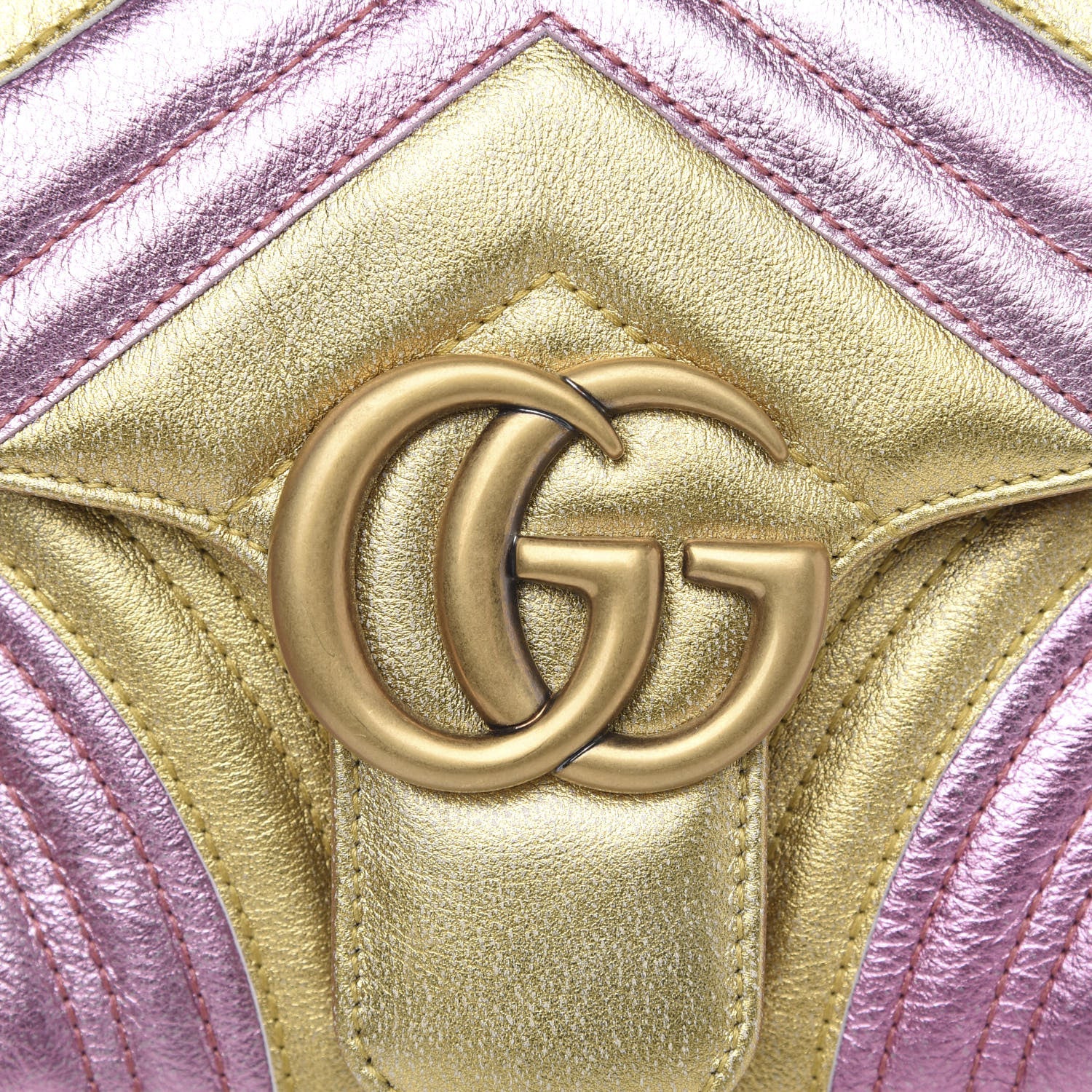Gucci Metallic Calfskin Matelasse Small GG Marmont Shoulder Bag Gold Pink 8 of 10