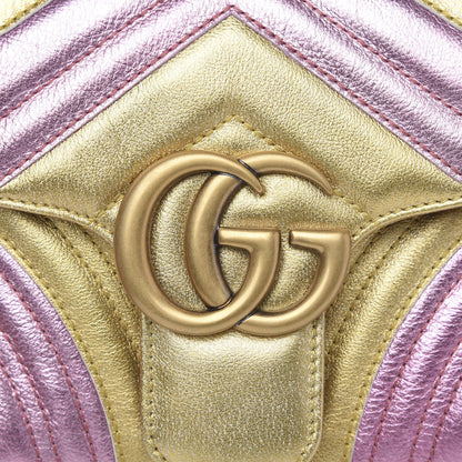 Gucci Metallic Calfskin Matelasse Small GG Marmont Shoulder Bag Gold Pink 8 of 10