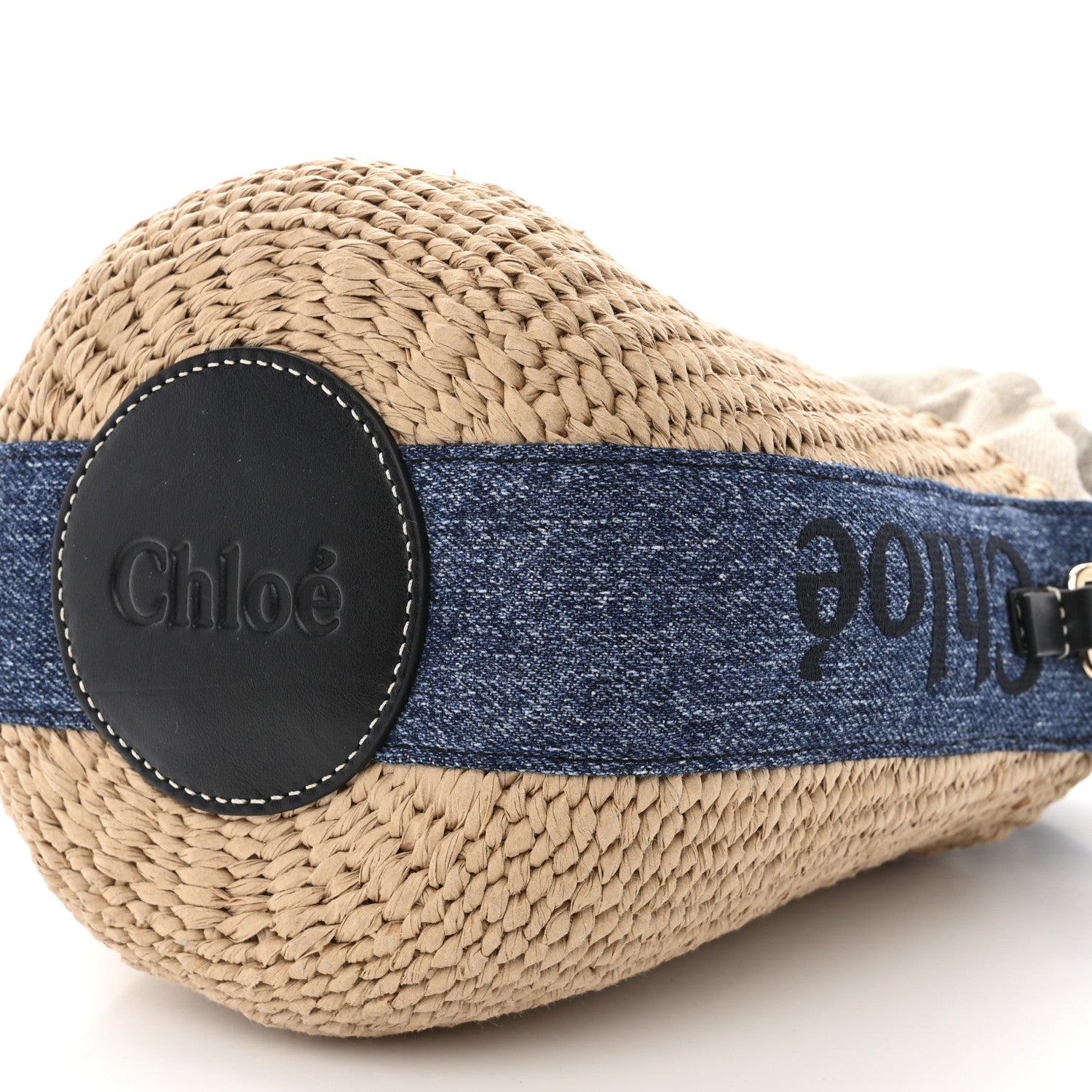 Chloe Raffia Calfskin Small Woody Basket Bag Navy 11 of 12