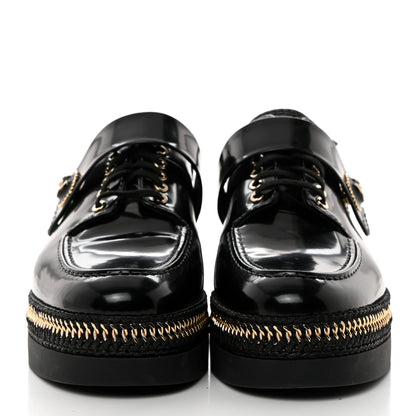 Chanel Shiny Calfskin Lace Up Platform Loafers 39 Black 2 of 9