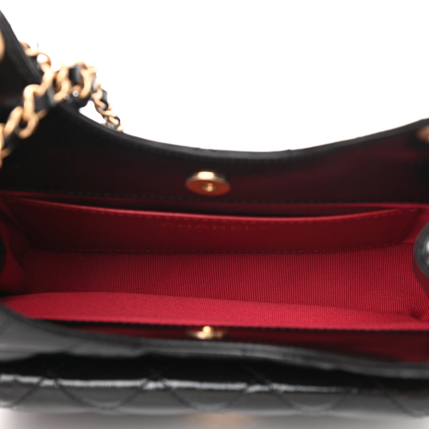 Shiny Crumpled Calfskin Quilted Small Wavy CC Hobo Black