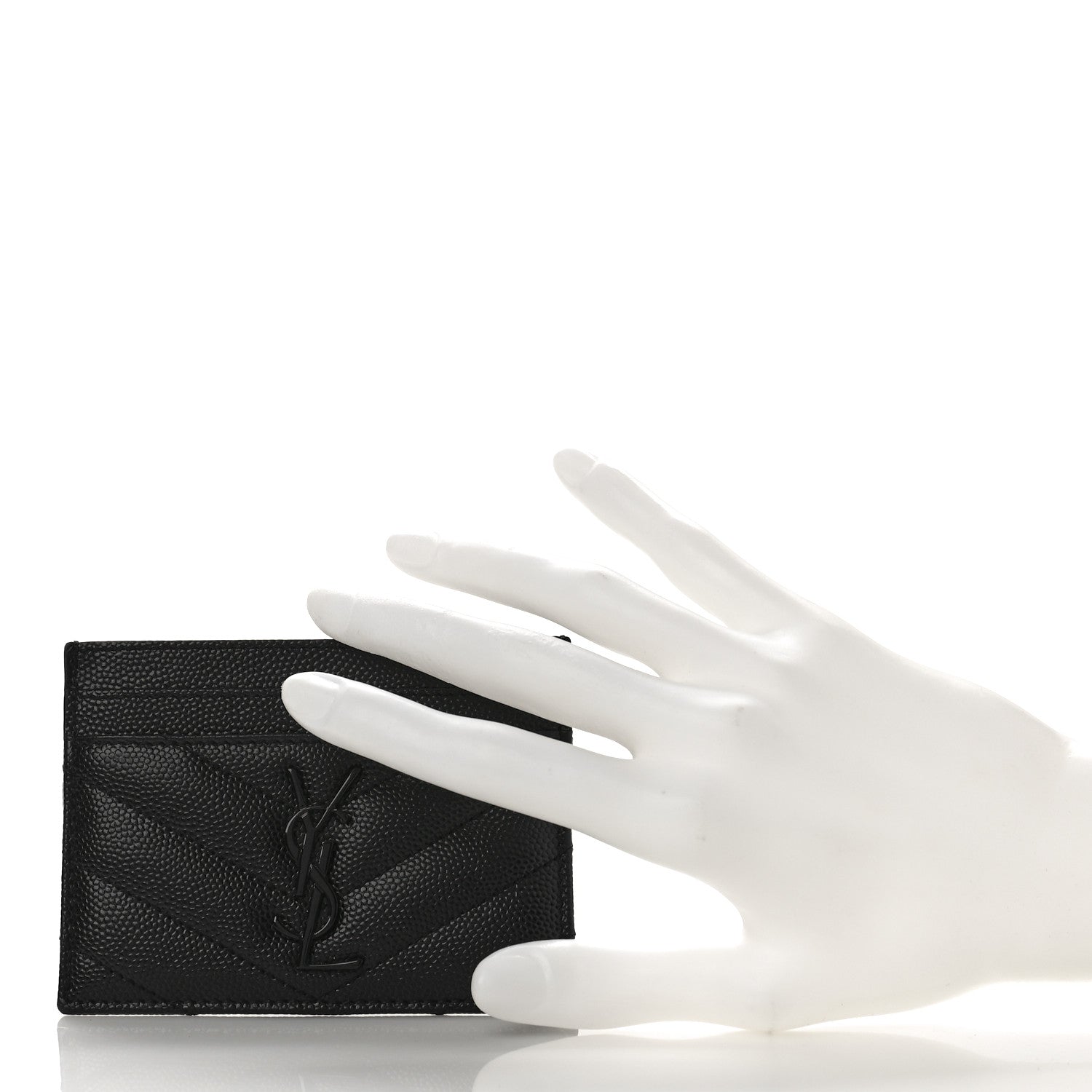 Saint Laurent Grain De Poudre Matelasse Chevron Monochrome Monogram Credit Card Case Black 2 of 9