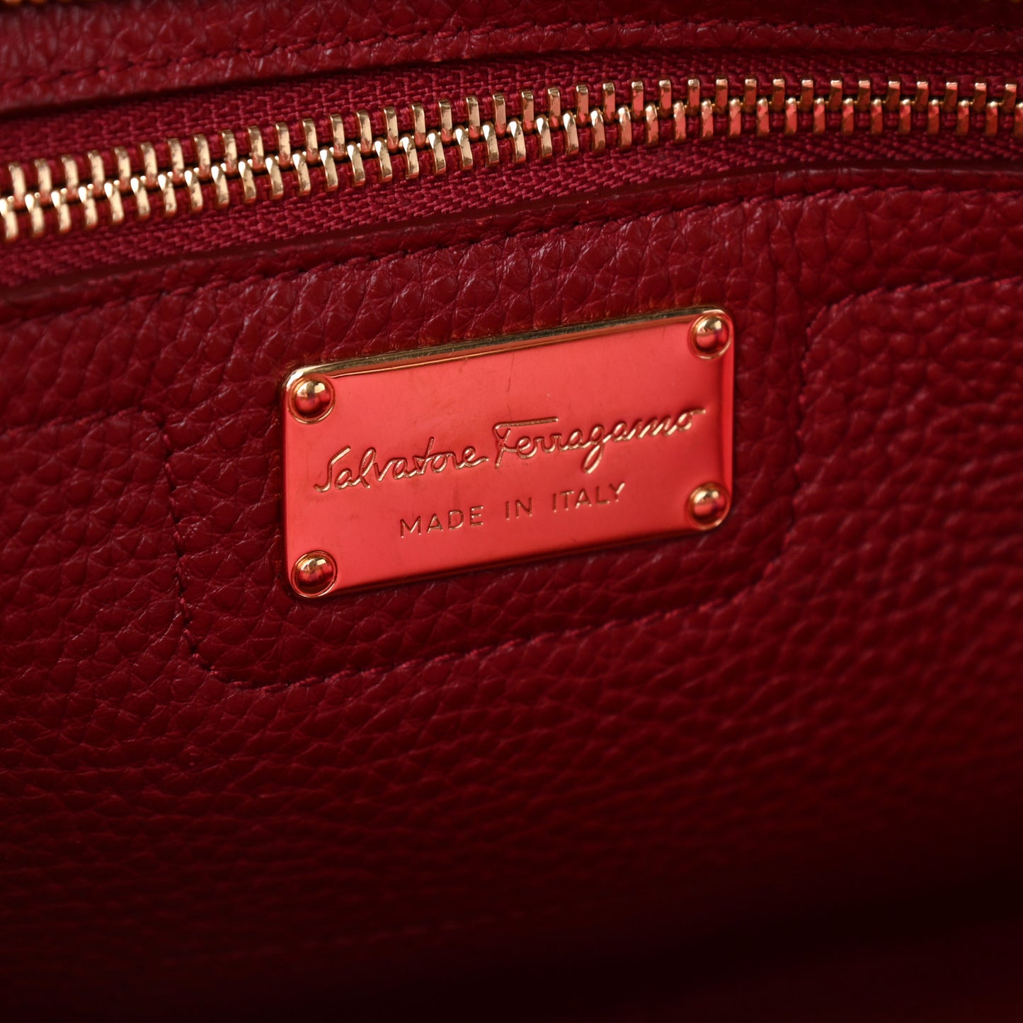 Hammered Calfskin Double Handle Small Amy Tote Red