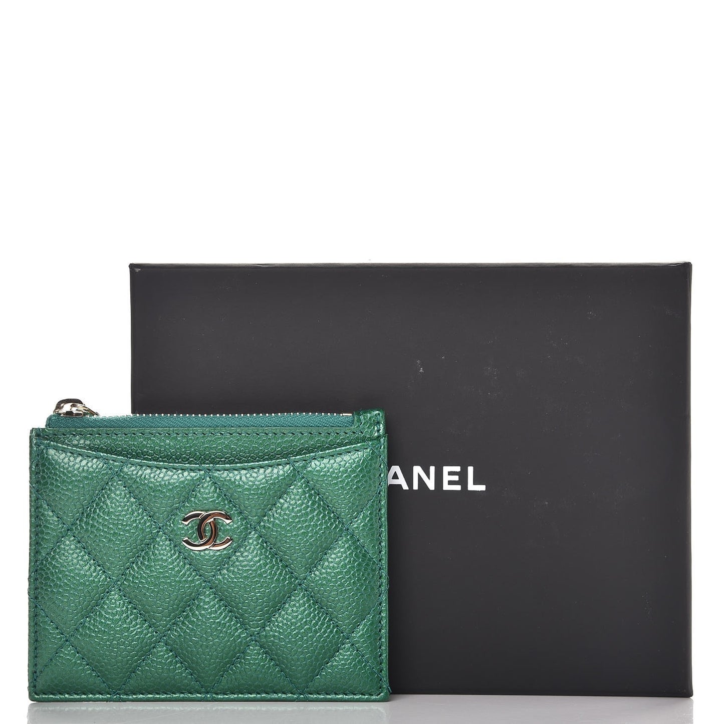 Metallic Caviar Quilted CC Zip Card Holder Green