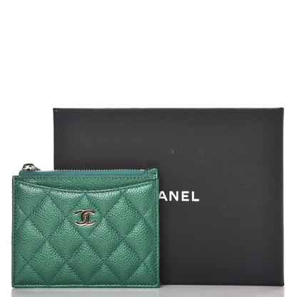 Chanel Metallic Caviar Quilted CC Zip Card Holder Green 8 of 8