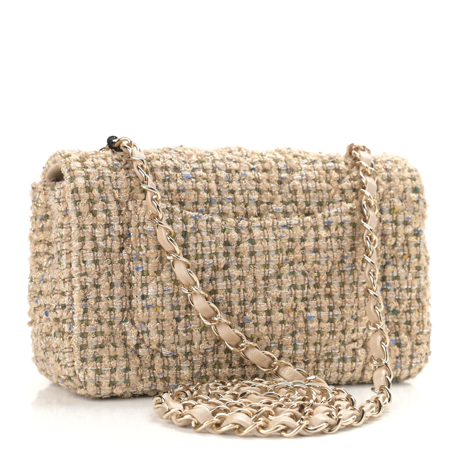 Chanel Tweed Quilted Mini Rectangular Flap Beige 2 of 9