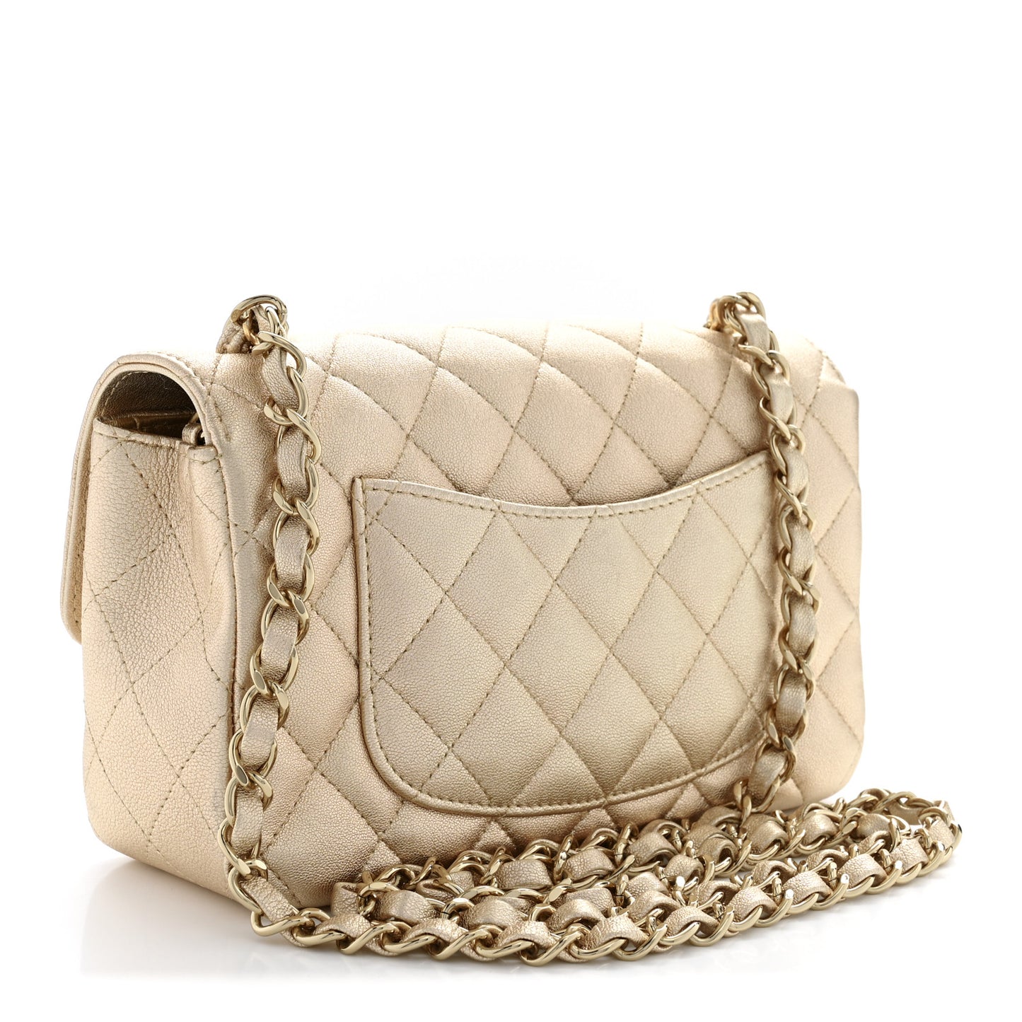 Metallic Lambskin Quilted Mini Rectangular Flap Gold