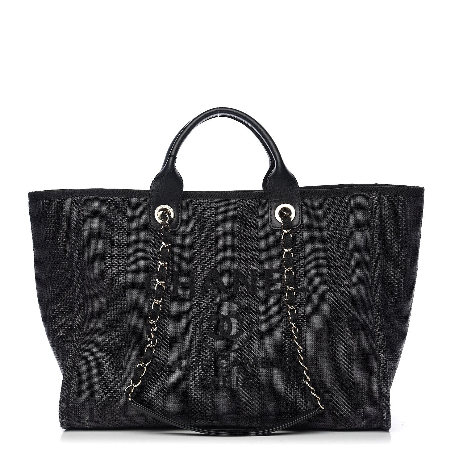 Chanel Straw Raffia Calfskin Striped Large Deauville Tote Black 1 of 10