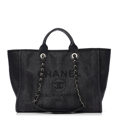 Chanel Straw Raffia Calfskin Striped Large Deauville Tote Black 1 of 10