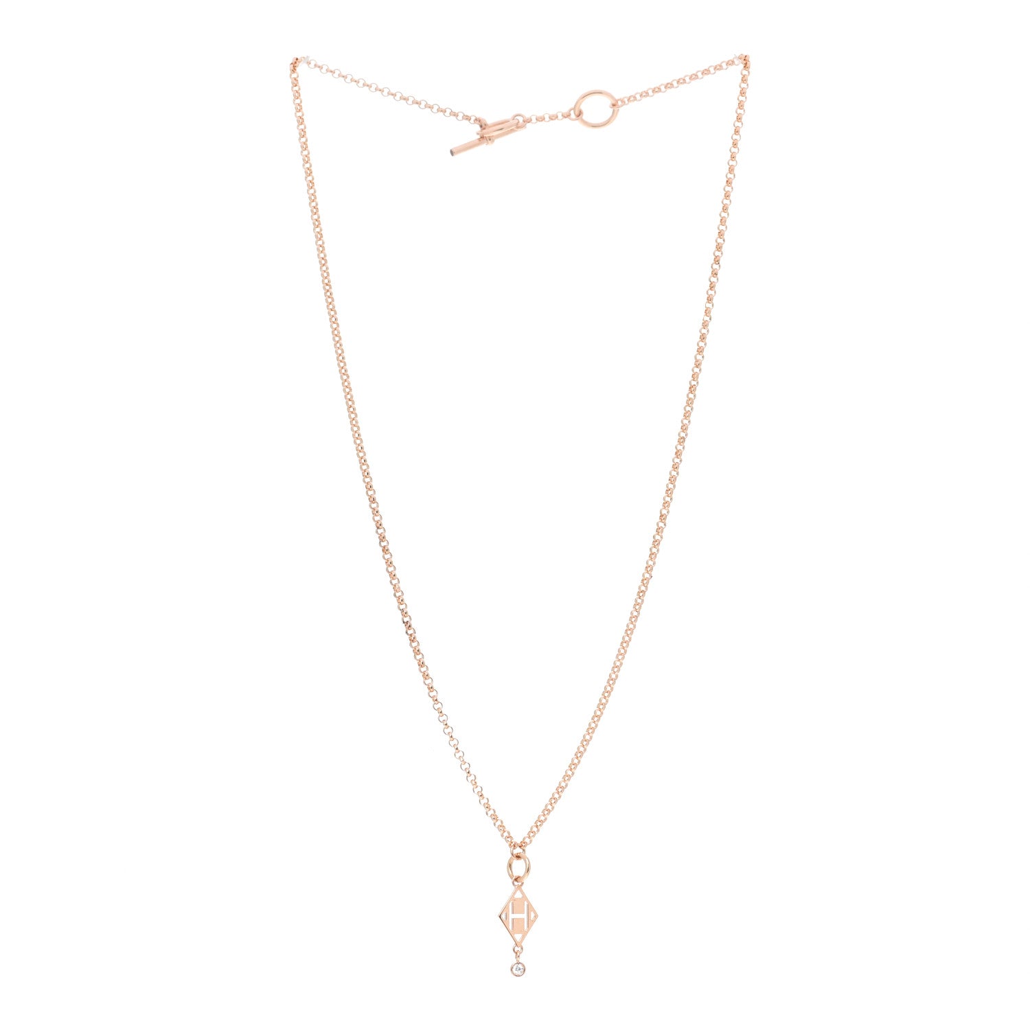 Hermes 18K Rose Gold Diamond Gambade Pendant Necklace 3 of 6
