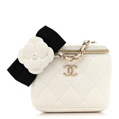 Chanel Lambskin Quilted Mini Camellia Bow Vanity Case With Chain White 1 of 15