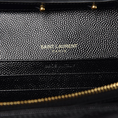 Saint Laurent Grain De Poudre Matelasse Chevron Monogram Chain Wallet Black 6 of 8