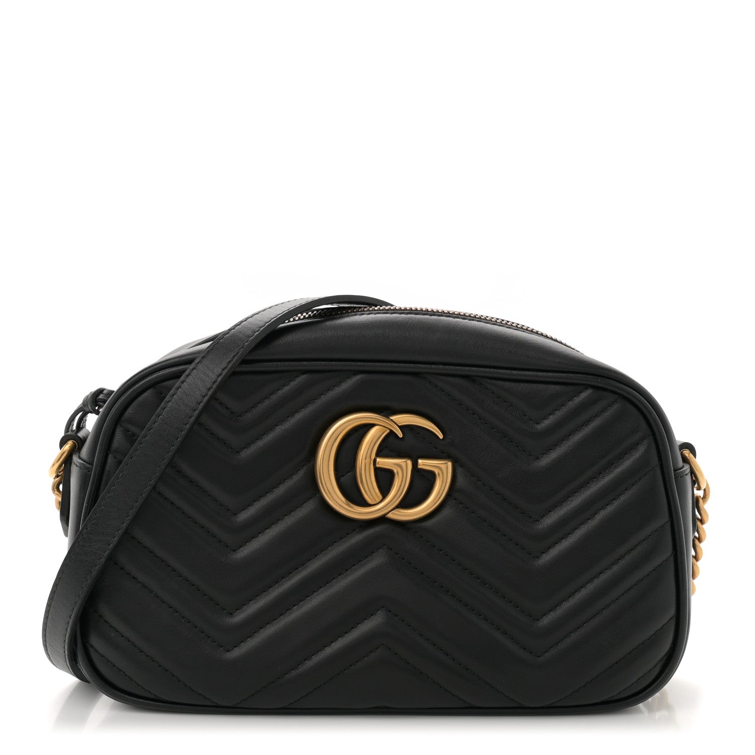 Gucci Calfskin Matelasse Small GG Marmont Chain Shoulder Bag Black 1 of 12