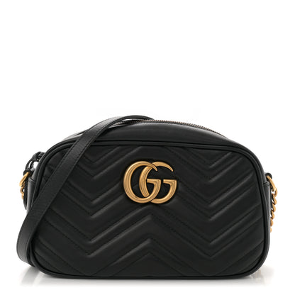 Gucci Calfskin Matelasse Small GG Marmont Chain Shoulder Bag Black 1 of 12