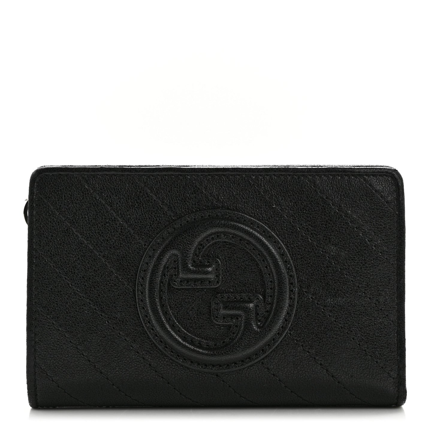 Sakai Be Green Calfskin Diagonal Stitched Blondie Travel Wallet Black