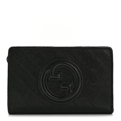 Gucci Sakai Be Green Calfskin Diagonal Stitched Blondie Travel Wallet Black 1 of 12