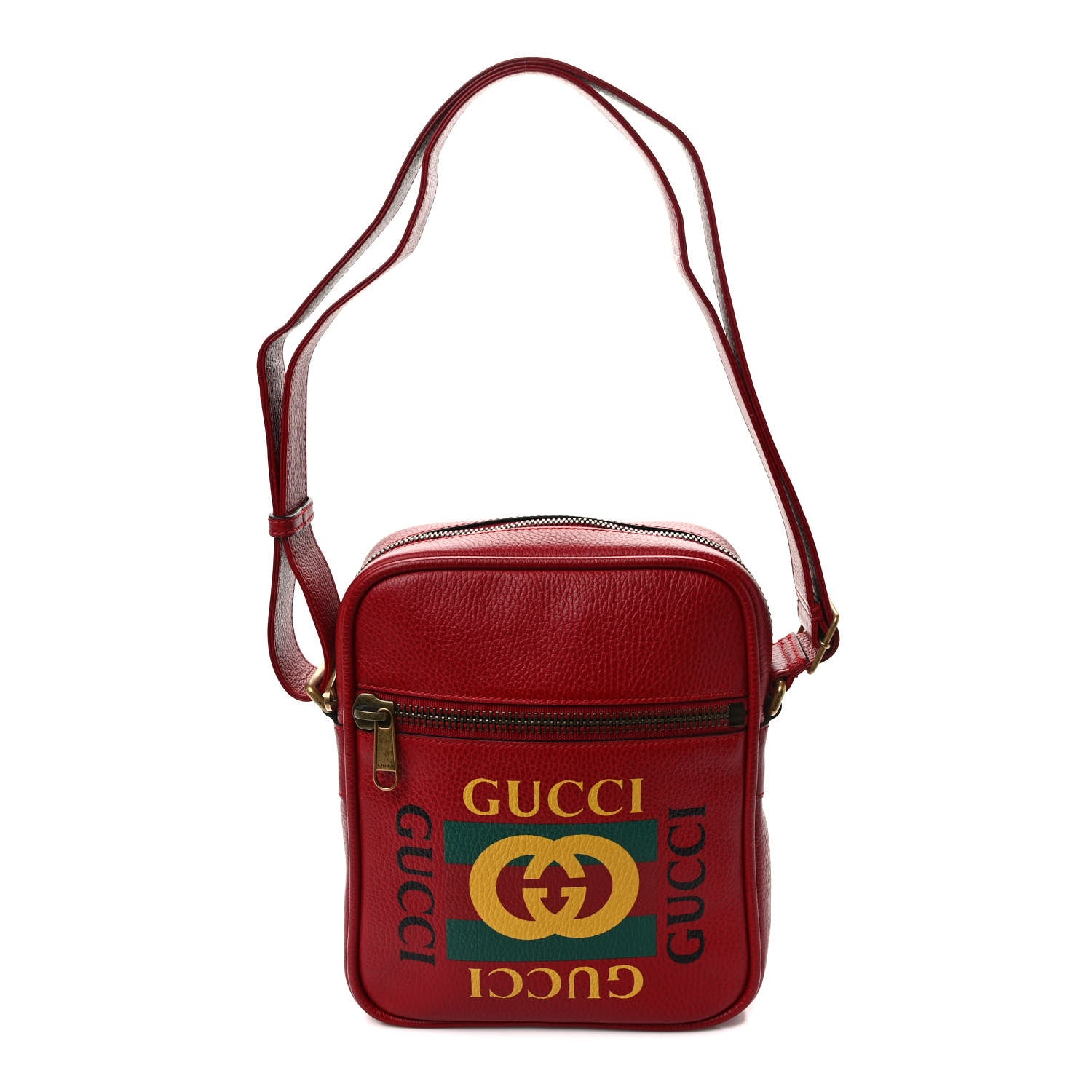 Gucci Grained Calfskin Logo Messenger Bag Hibiscus Red 1 of 9