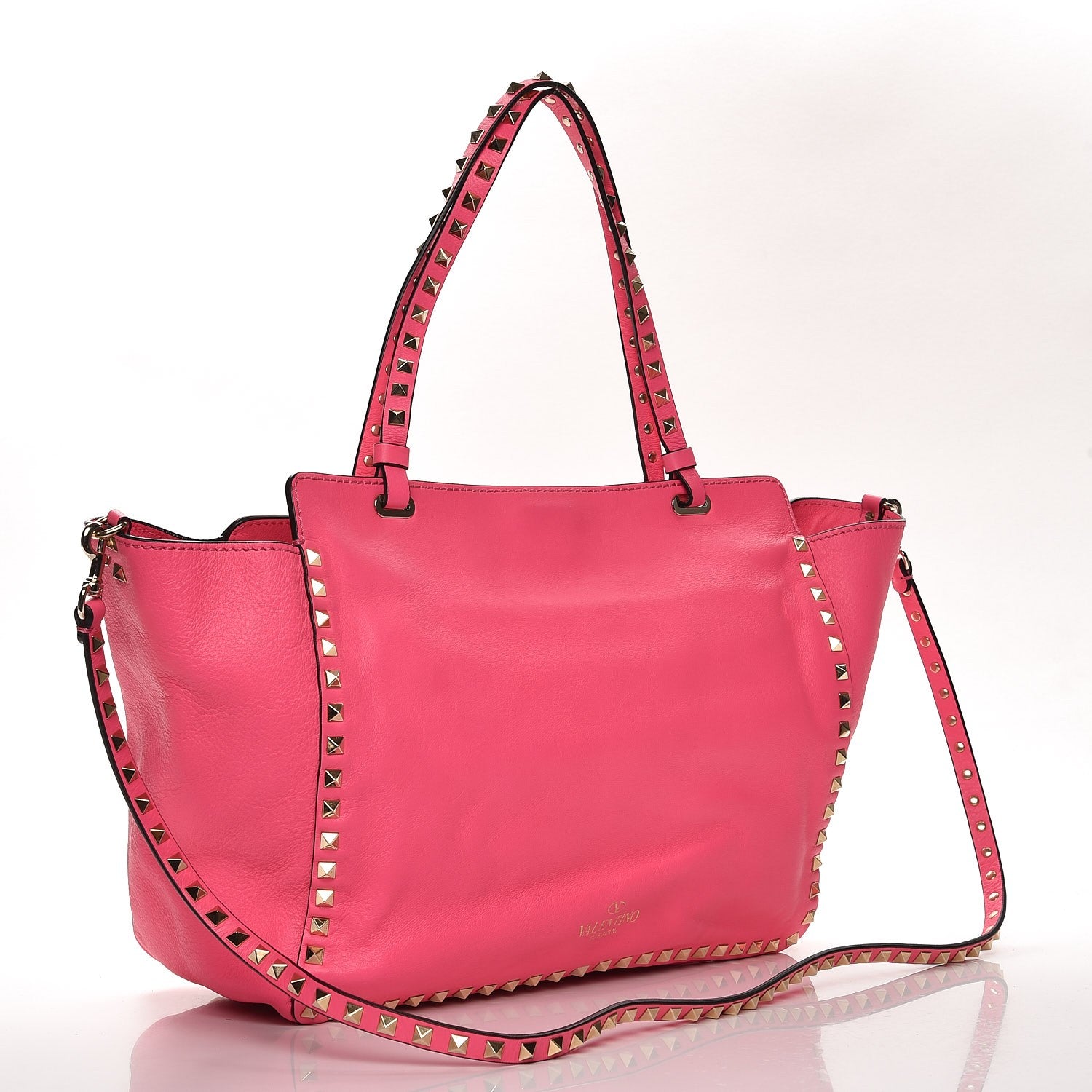 Valentino Garavani Vitello Medium Rockstud Tote Fuxia Fluo 4 of 9