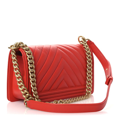 Chanel Calfskin Chevron Quilted Medium Boy Flap Red 3 of 11