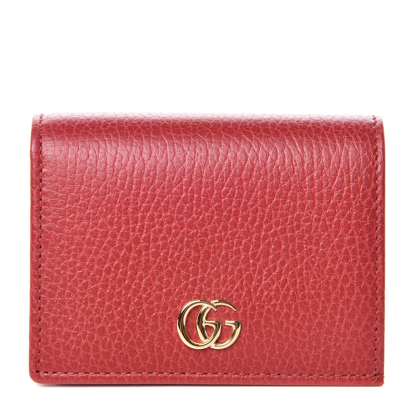 Pebbled Calfskin GG Marmont Card Case Hibiscus Red