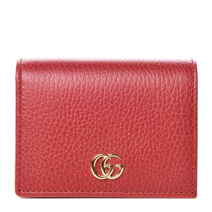 Gucci Pebbled Calfskin GG Marmont Card Case Hibiscus Red 1 of 8