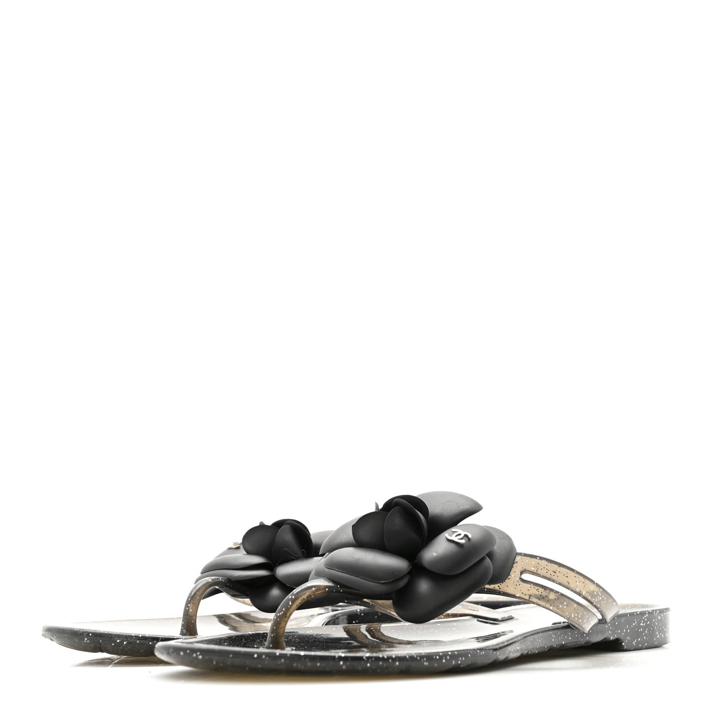 Glitter Jelly Camellia Thong Sandals 37 Black