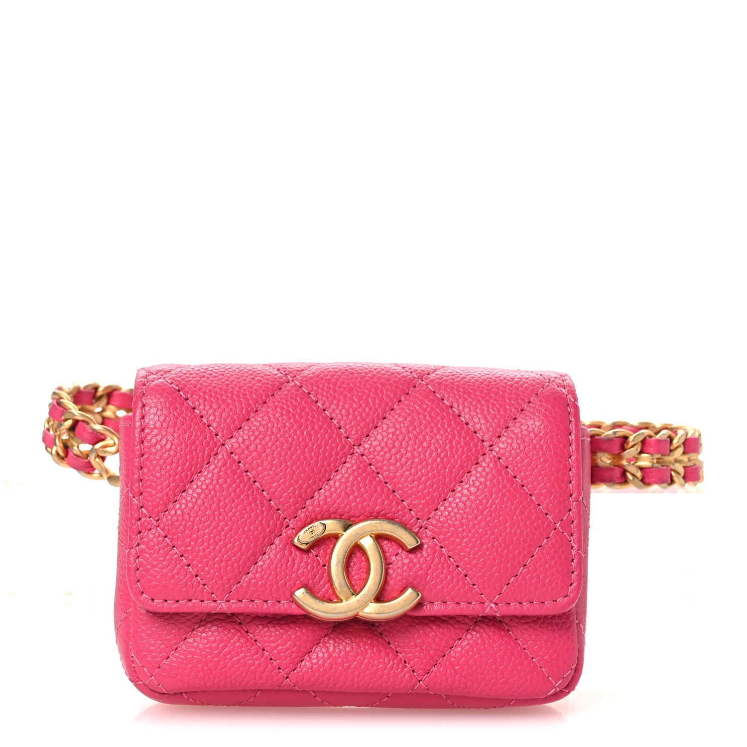 Chanel Shiny Caviar Quilted Chain Melody Belt Bag Dark Pink 1 of 12