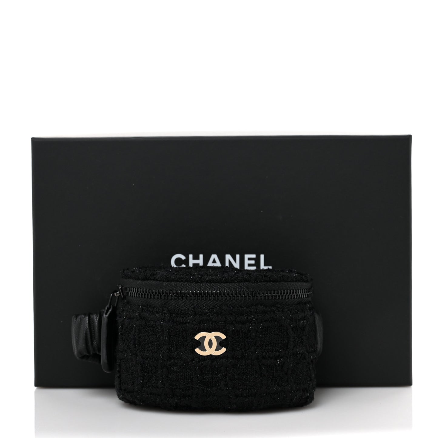 Tweed Lambskin Quilted Arm Coin Purse Black