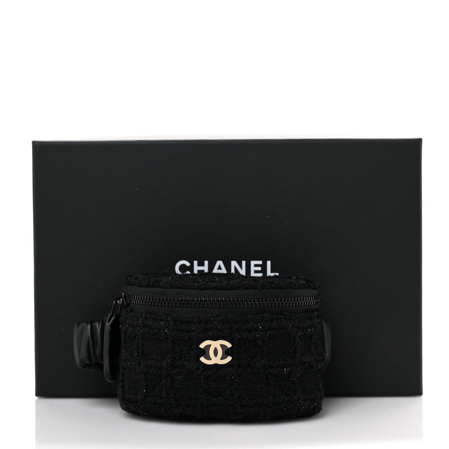 Chanel Tweed Lambskin Quilted Arm Coin Purse Black 9 of 9