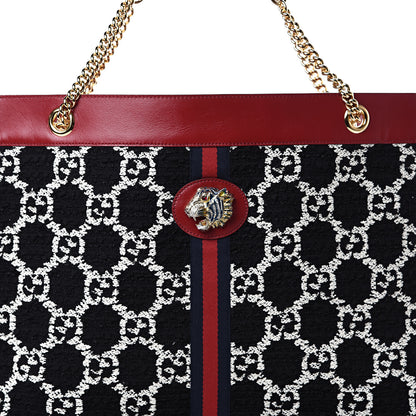 Gucci Tweed GG Monogram Large Rajah Chain Tote Romantic Cherry Black White 8 of 10