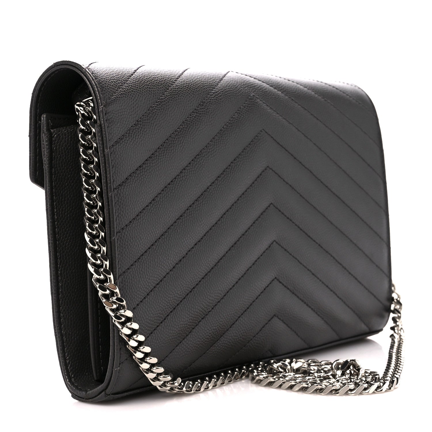 Saint Laurent Grain De Poudre Matelasse Chevron Monogram Chain Wallet Earth 3 of 10