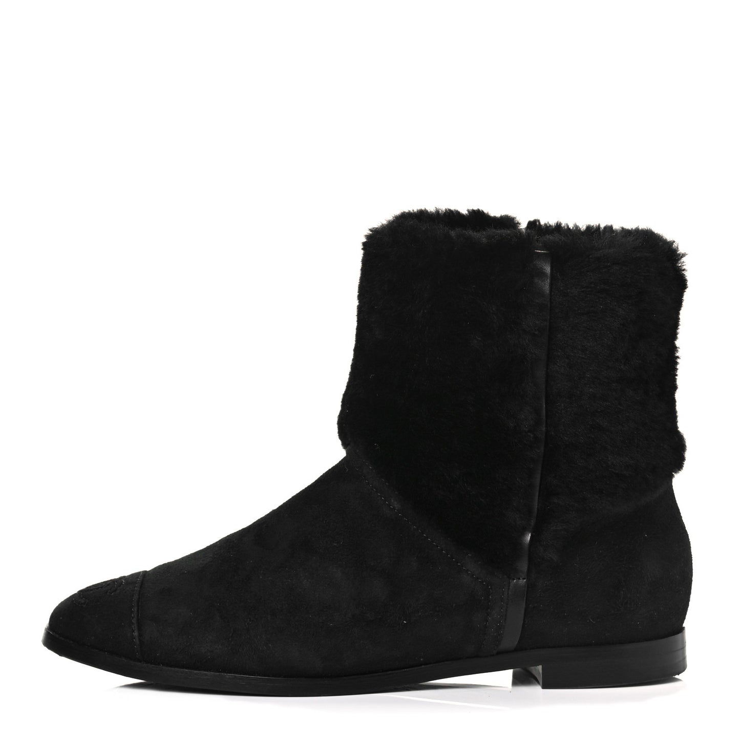 Suede Shearling Cap Toe Short Boots 38.5 Black