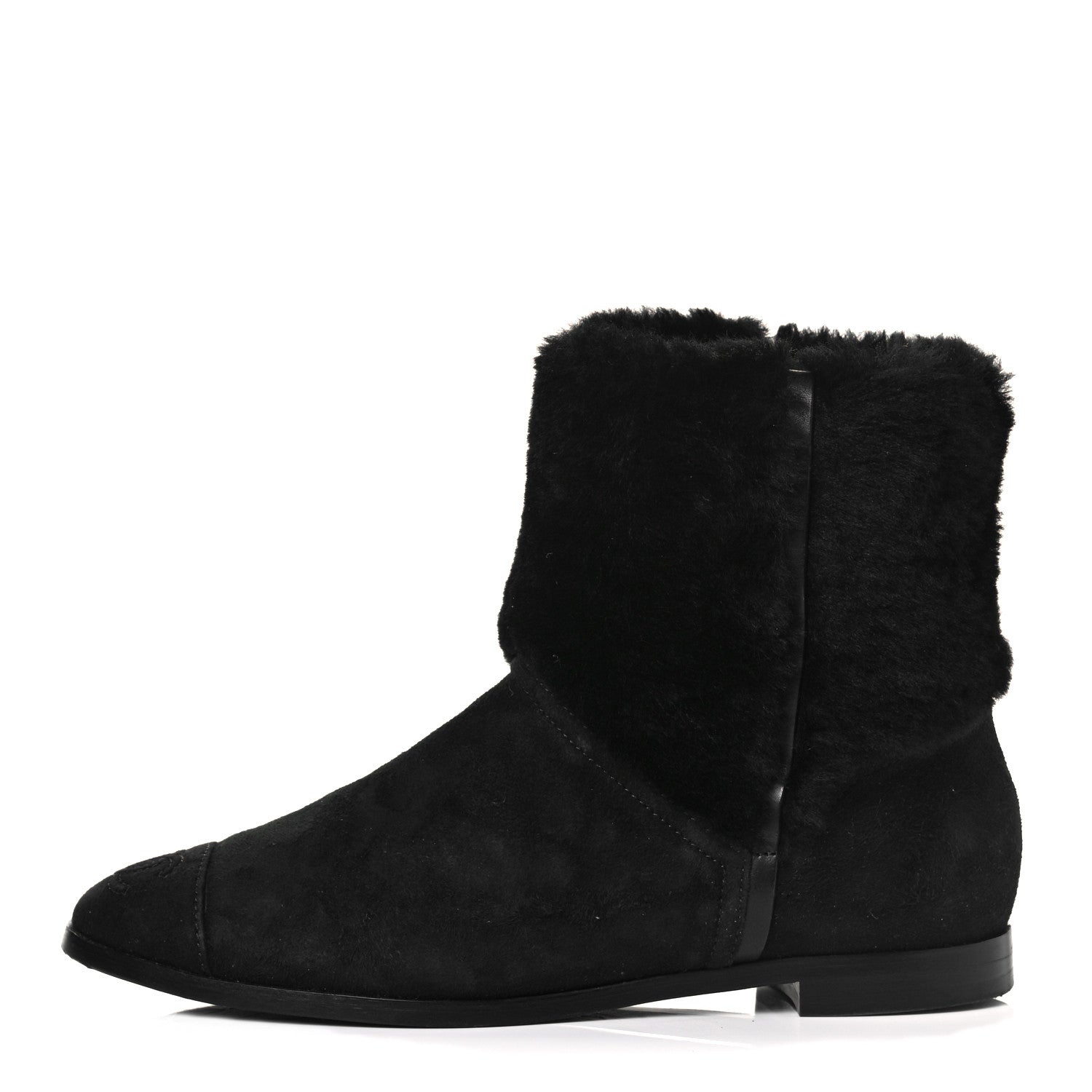 Chanel Suede Shearling Cap Toe Short Boots 38.5 Black 1 of 7