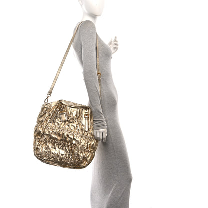 Prada Metallic Nappa Gaufre Tote Platino 2 of 9
