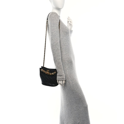 Chanel Lambskin Quilted Chaine Lettre Small Bucket Bag Black 2 of 10