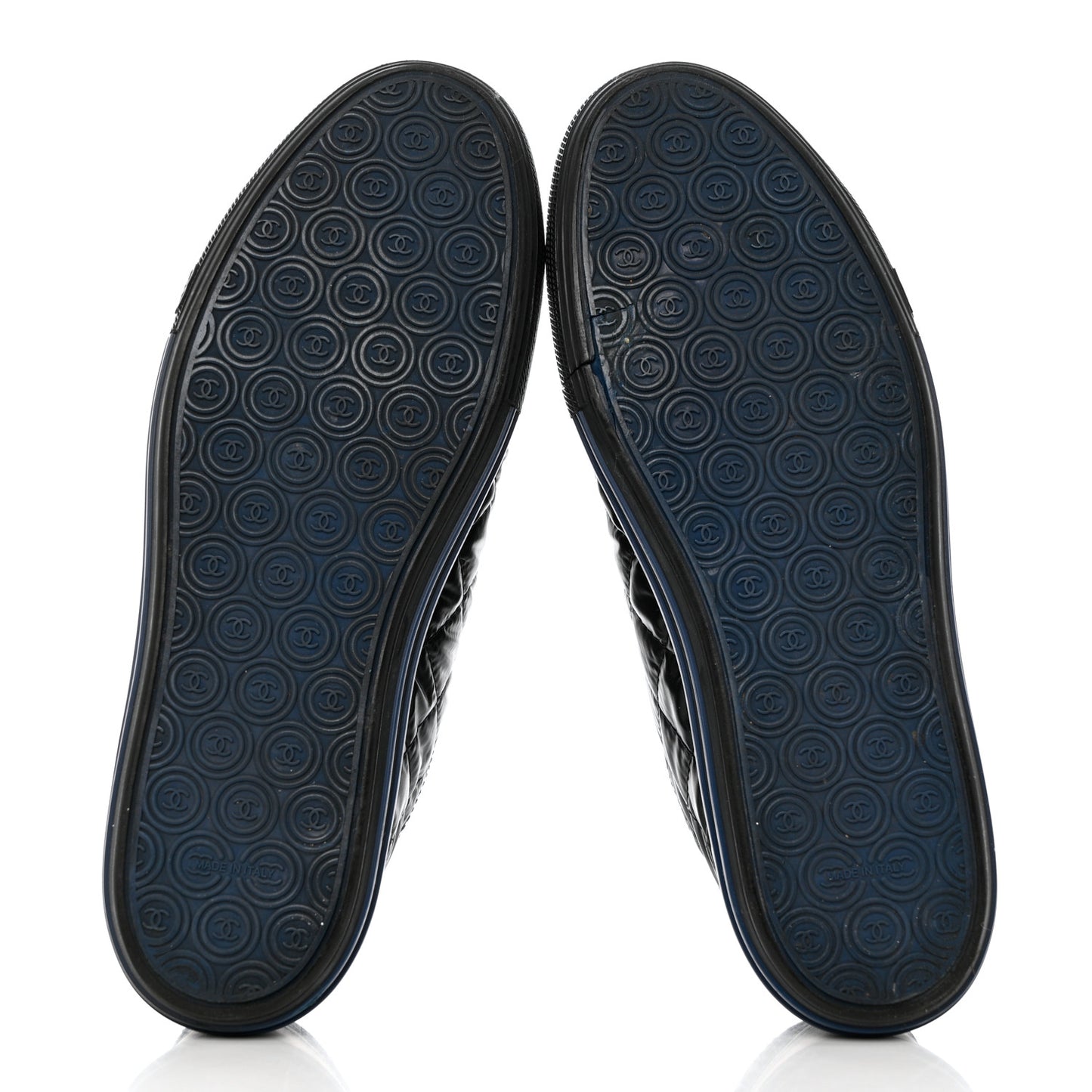 Nylon Calfskin Quilted CC Sneakers 37 Black Blue