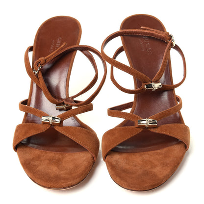 Gucci Kid Scamosciato Ankle Wrap Mid Heel Sandals 6.5 Cuoio 5 of 10