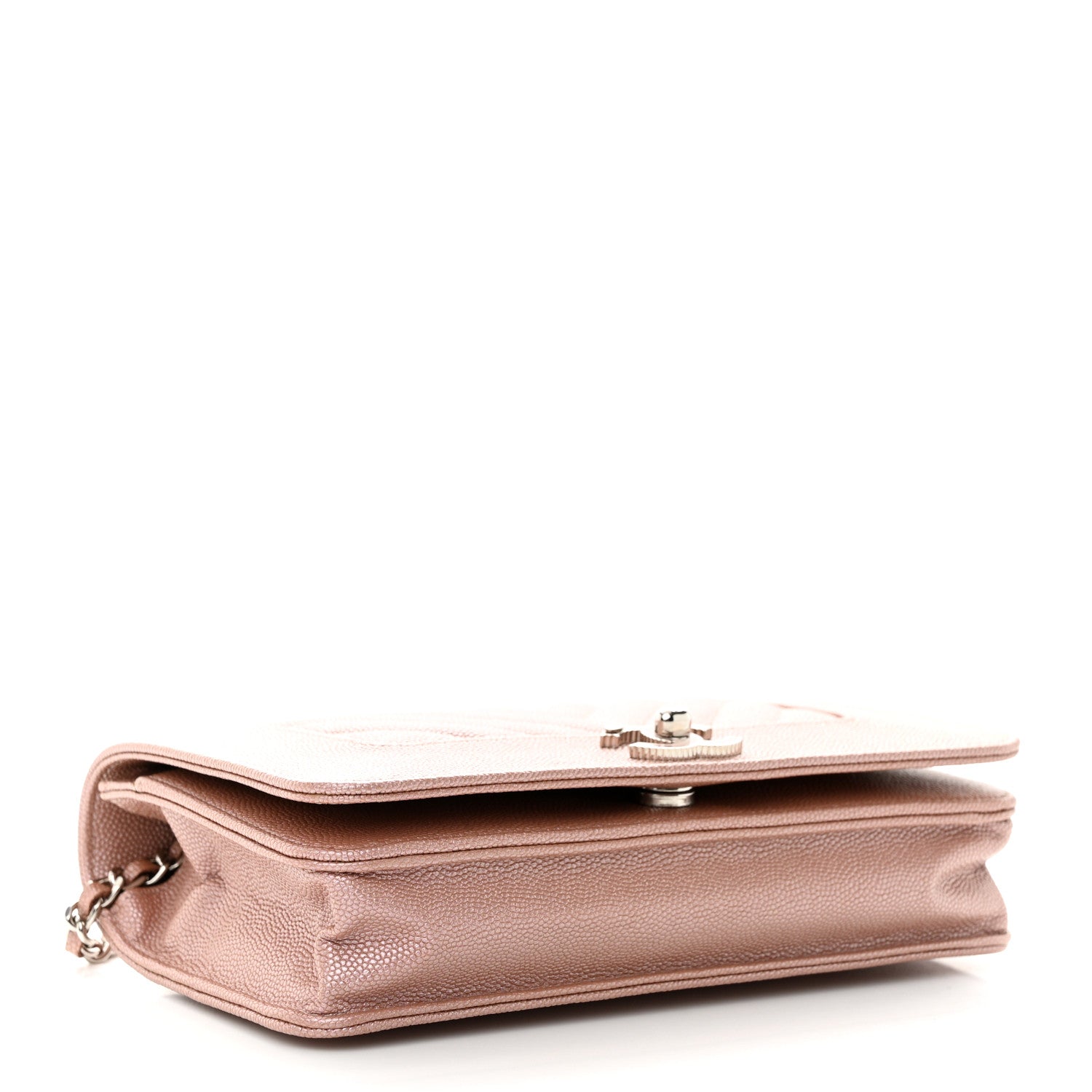 Chanel Metallic Caviar Chevron Quilted Vintage Mademoiselle Wallet On Chain WOC Pink 5 of 13