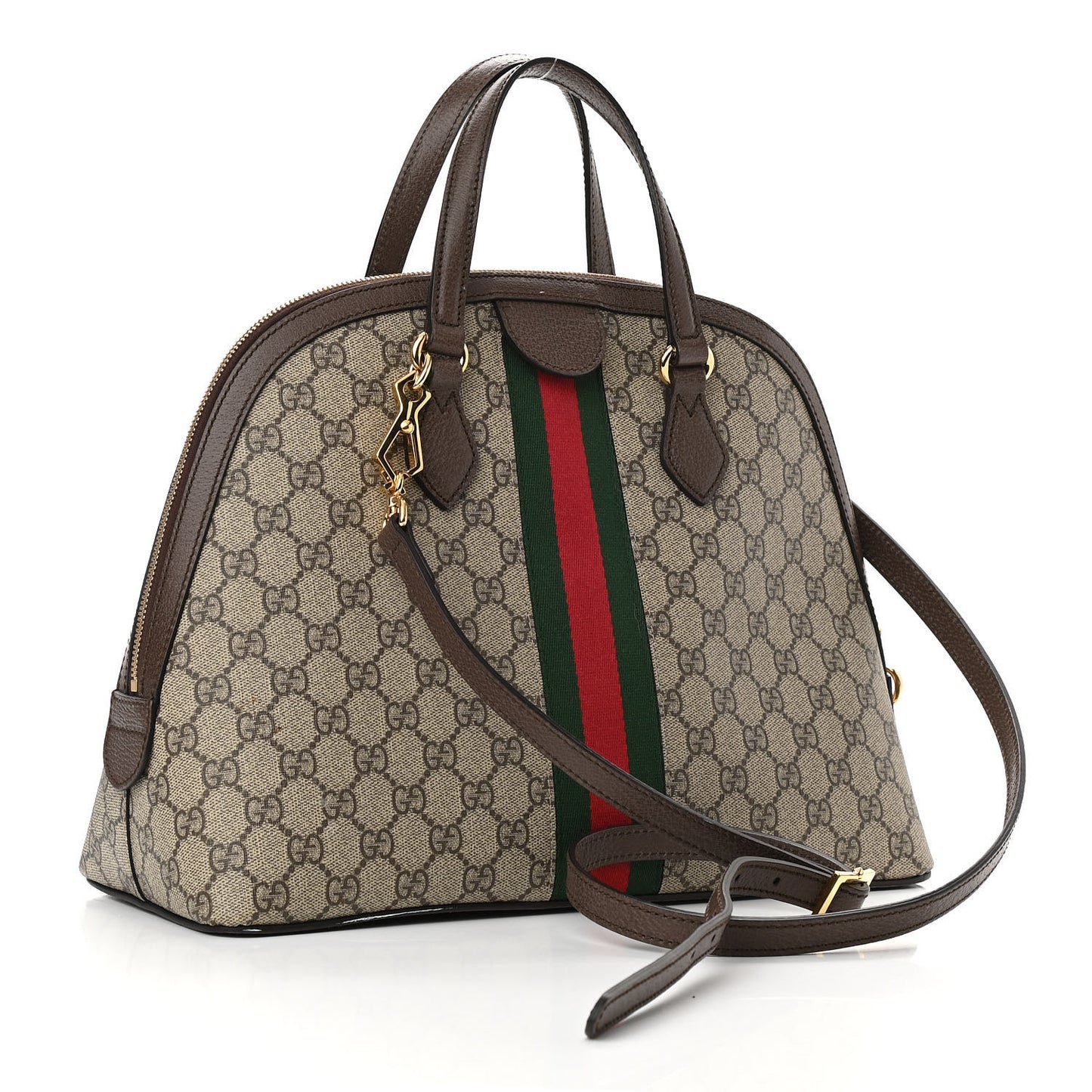 GG Supreme Monogram Web Medium Ophidia Top Handle Dome Bag Brown