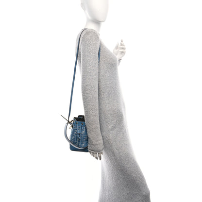 Fendi Denim Jacquard FF Effect Vitello Grace Multicolor Mini Mon Tresor Bucket Bag Blue White 2 of 10