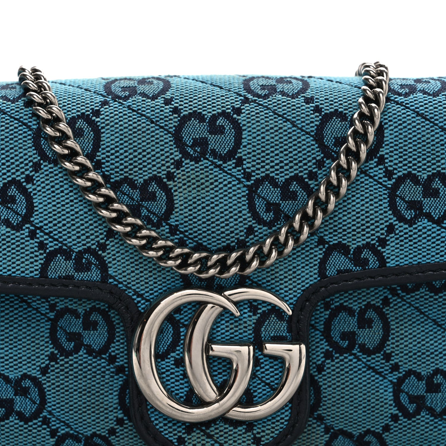Gucci Monogram Multicolor Matelasse Diagonal Super Mini GG Marmont Shoulder Bag Light Blue 8 of 10