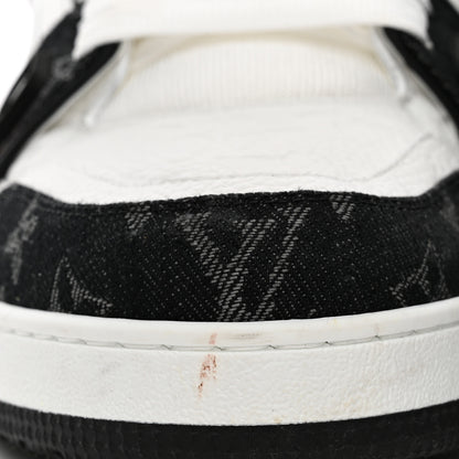 Louis Vuitton Calfskin Embossed Monogram Denim Mens LV Trainer Sneakers 10 Black 10 of 11