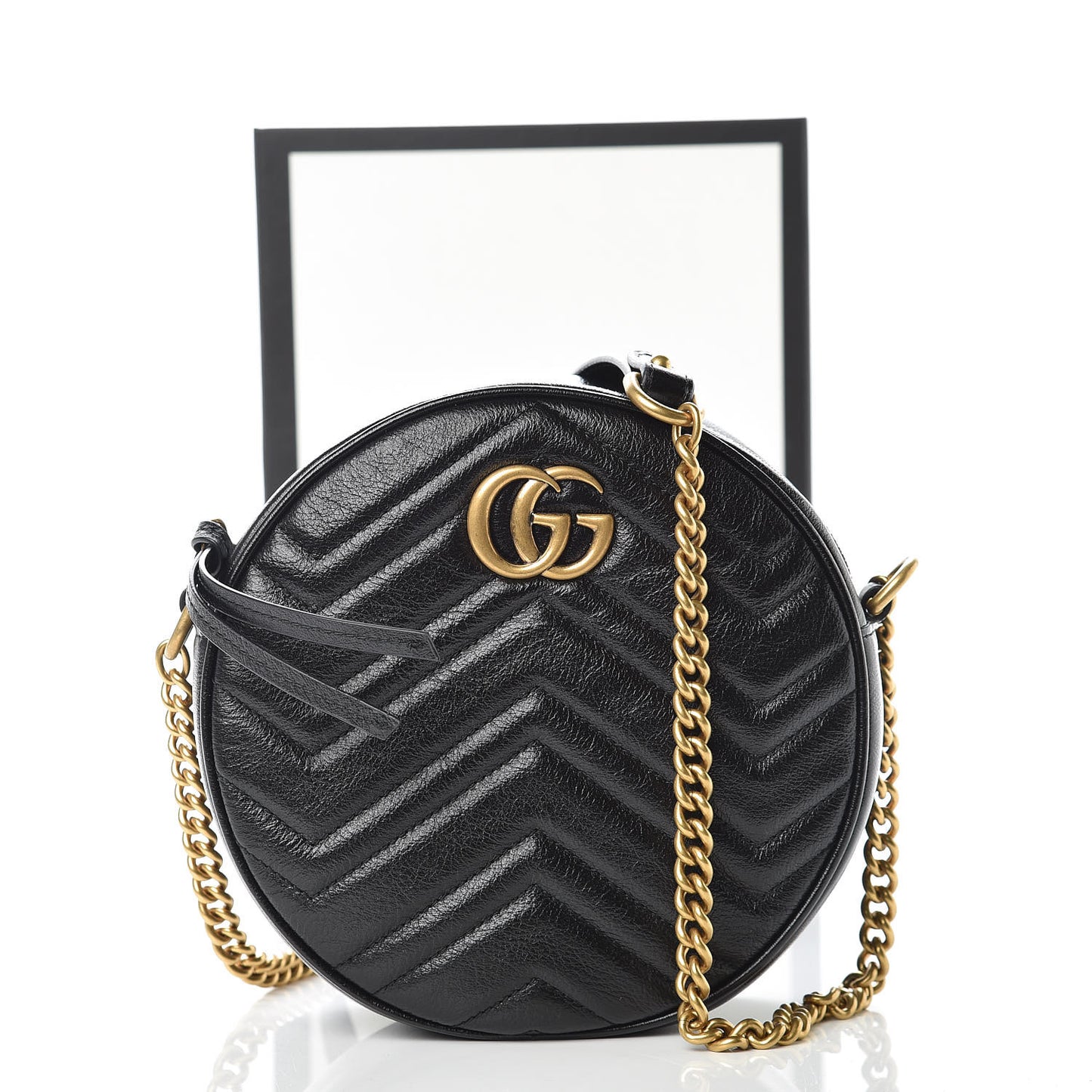 Azalea Calfskin Matelasse Heart Mini GG Marmont Round Shoulder Bag Black