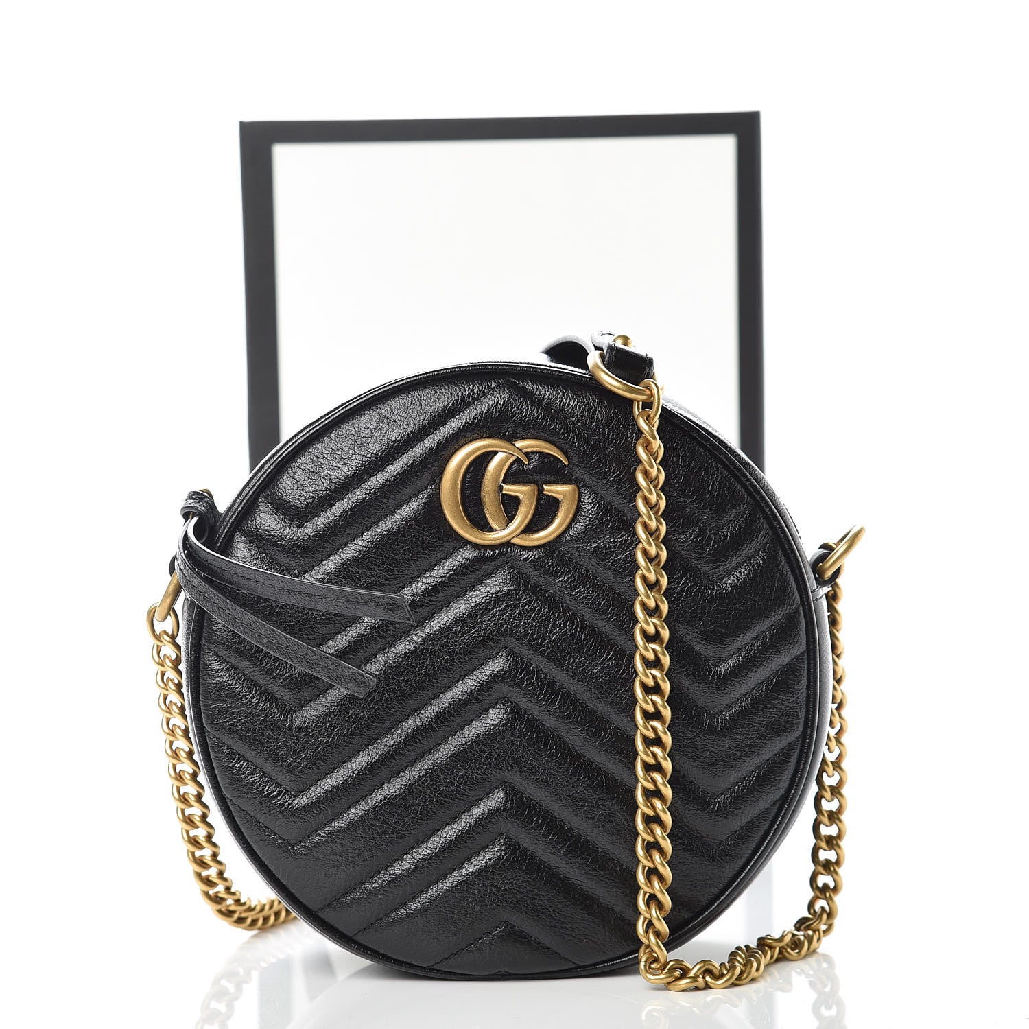 Gucci Azalea Calfskin Matelasse Heart Mini GG Marmont Round Shoulder Bag Black 8 of 8