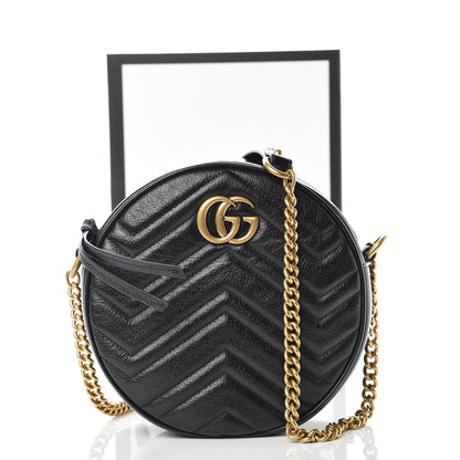 Gucci Azalea Calfskin Matelasse Heart Mini GG Marmont Round Shoulder Bag Black 8 of 8