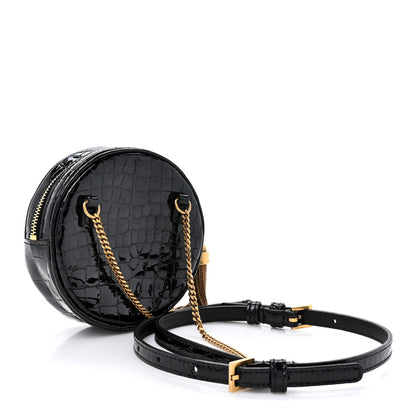 Saint Laurent Patent Crocodile Embossed Round Belt Bag Black 3 of 11