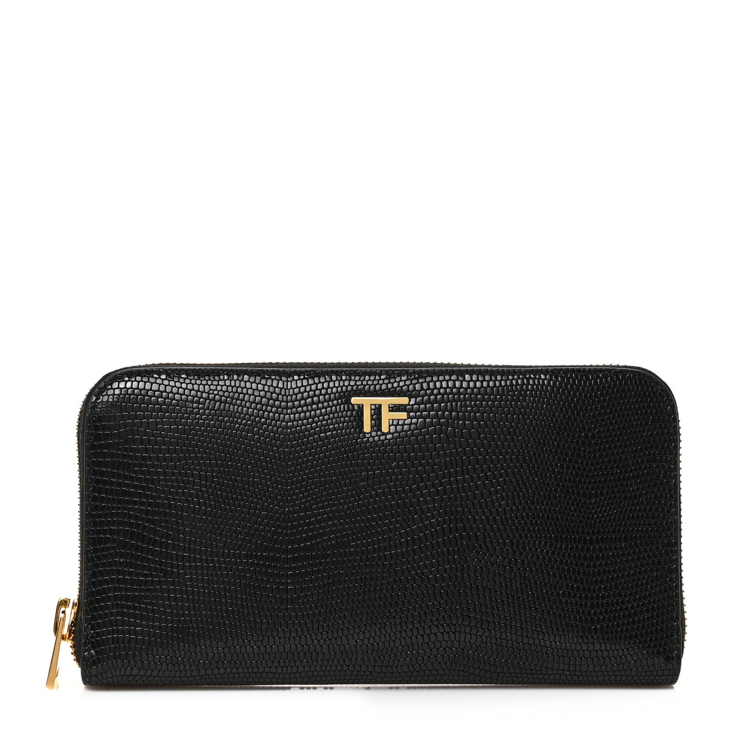 Calfskin Lizard Embossed TF Zip Around Wallet Black