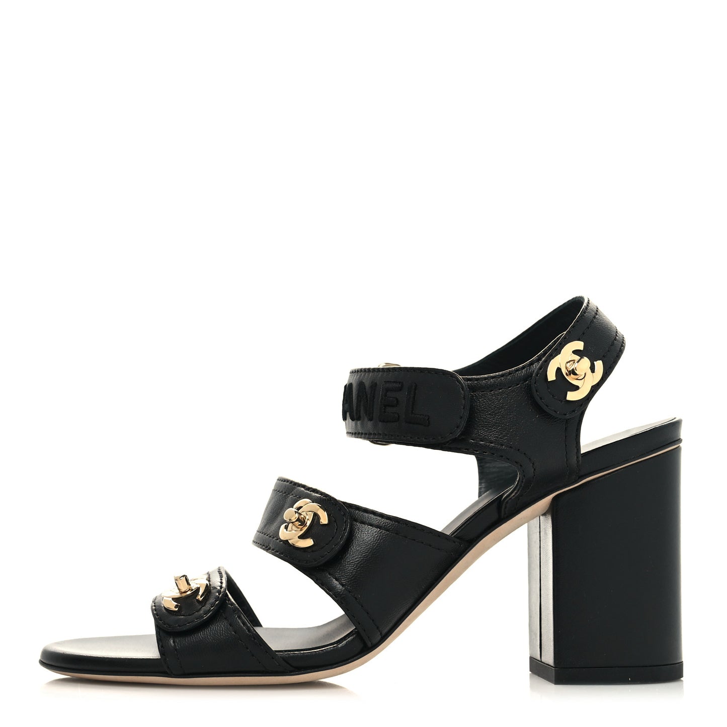 Goatskin CC Turnlock Sandals 38 Black