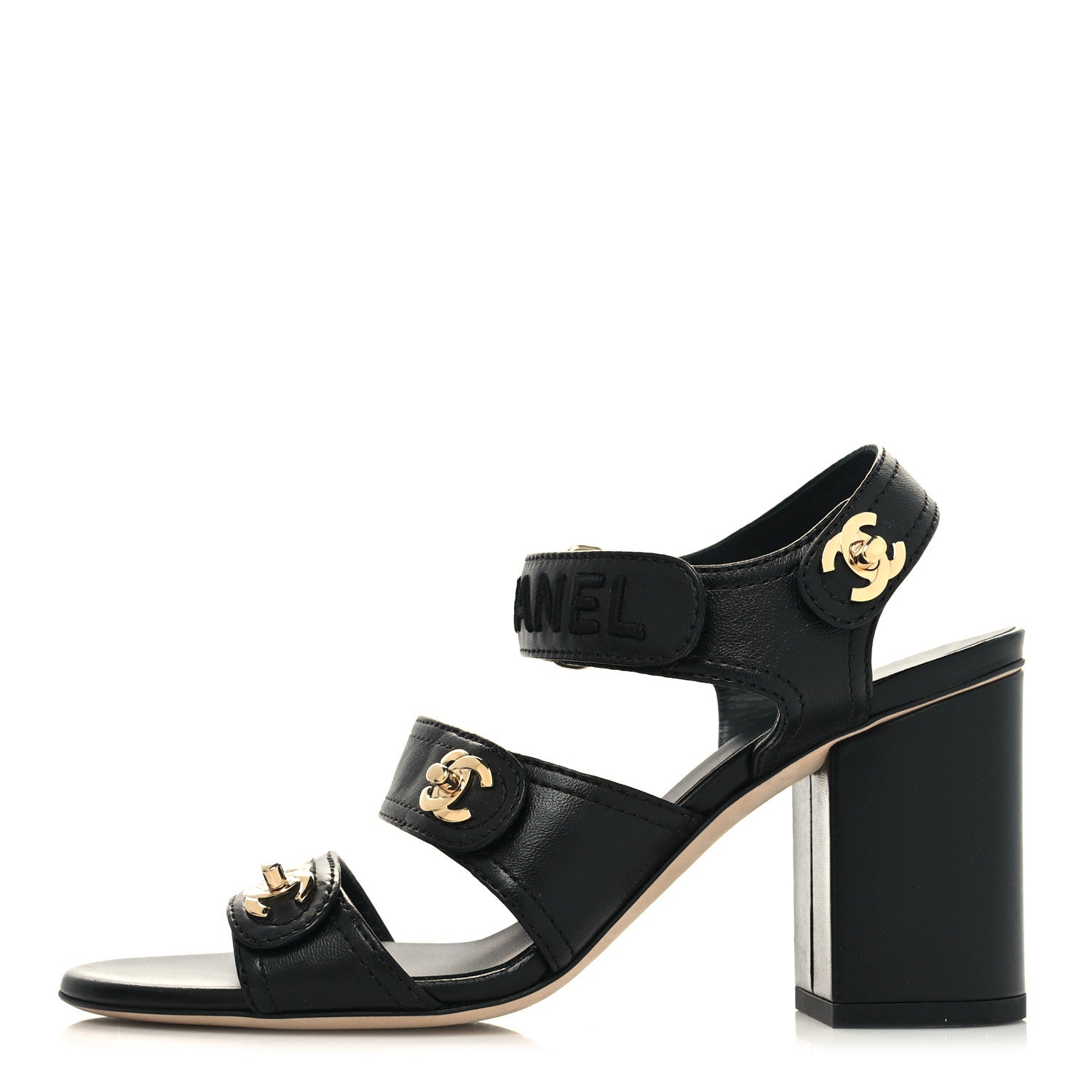 Chanel Goatskin CC Turnlock Sandals 38 Black 1 of 8