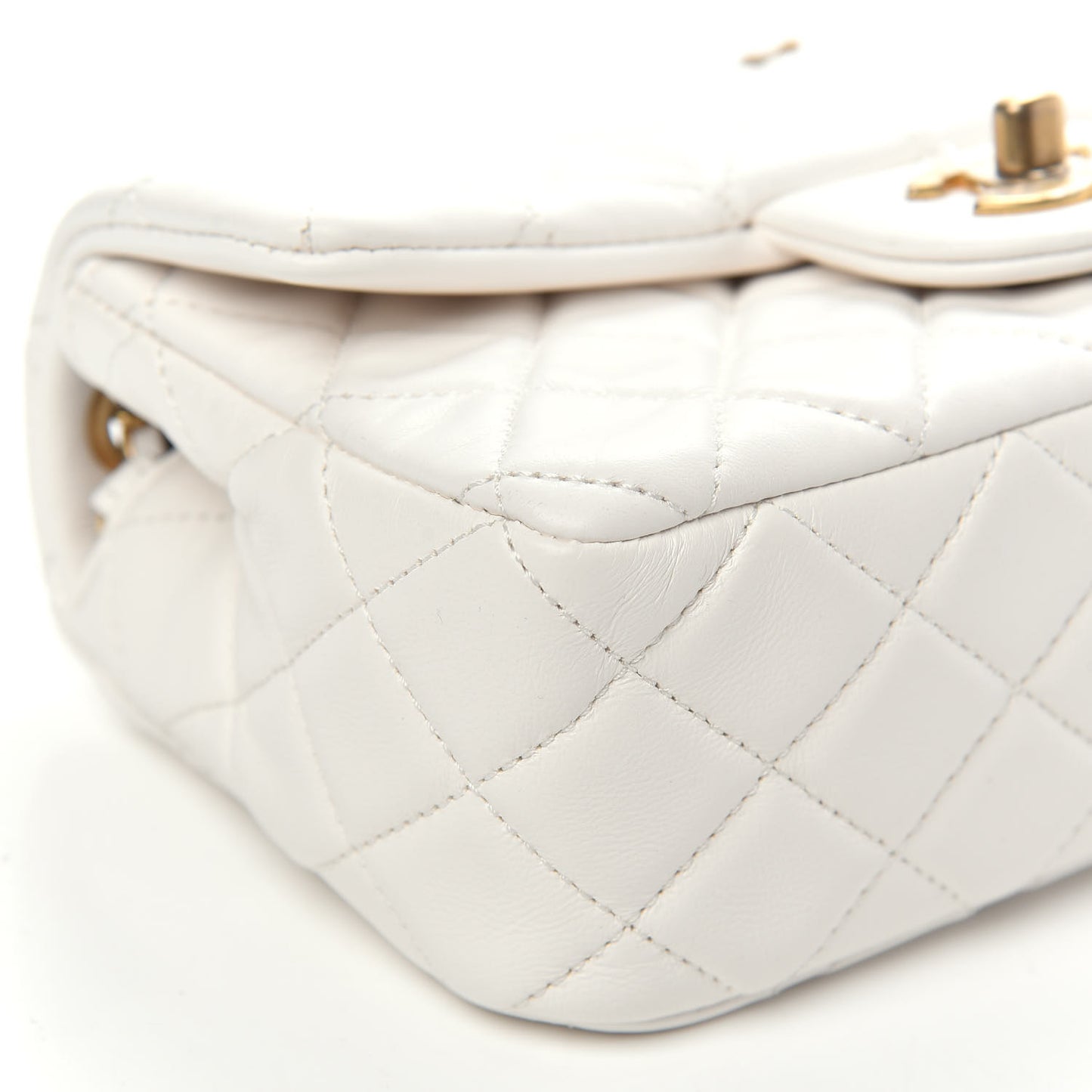 Lambskin Quilted Mini Rectangular Pearl Crush Flap White
